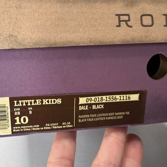 Roper Dale Faux Leather Snip Toe Heart Harness Western Boots Black Kids 10 NWB - Picture 11 of 11